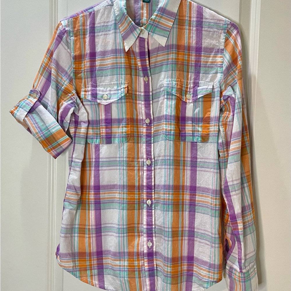 Ralph Lauren Plaid Button-Up Shirt w/ Roll Tab Sleeves Size M